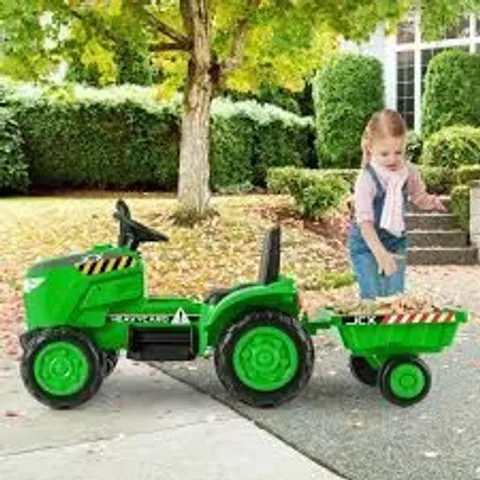 BOXED COSTWAY 12V KIDS RIDE ON TRACTOR WITH TRAILER WITH REMOTE CONTROL AND LIGHTS AND HORN - GREEN 