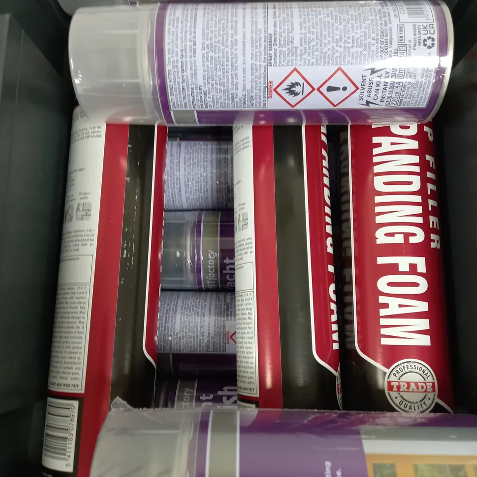 BOX OF APPROX 10 ASSORTED LIQUIDS TO INCLUDE - GAP FILER & YACHT VARNISH