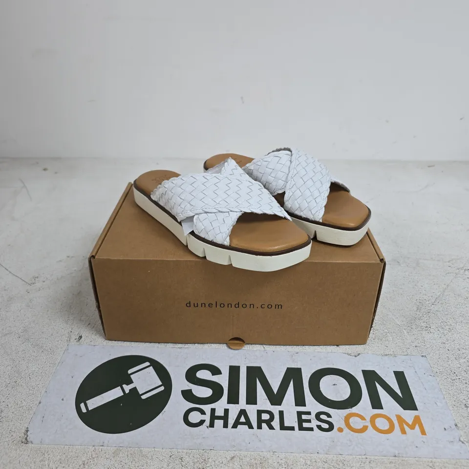 DUNE LONDON WOVEN CROSS STRAP LEATHER SANDALS WHITE SIZE 3