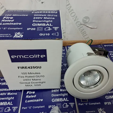 PALLET CONTAINING 12 20-PACK BOXES OF EMCOLITE 100 MINUTE FIRE RATED GU10 GIMBAL DOWNLIGHTS