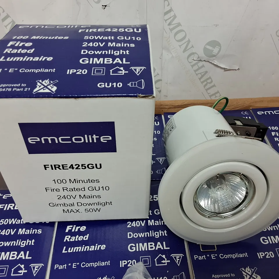 PALLET CONTAINING 17 20-PACK BOXES OF EMCOLITE 100 MINUTE FIRE RATED GU10 GIMBAL DOWNLIGHTS