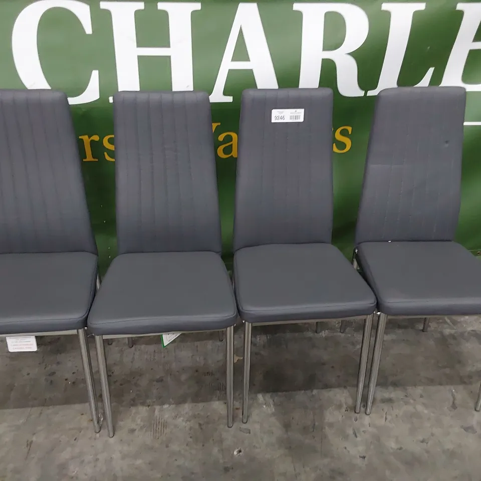 SET OF FOUR UPHOLSTERED DINING CHAIRS CHARCOAL PU ON CHROME LEGS 
