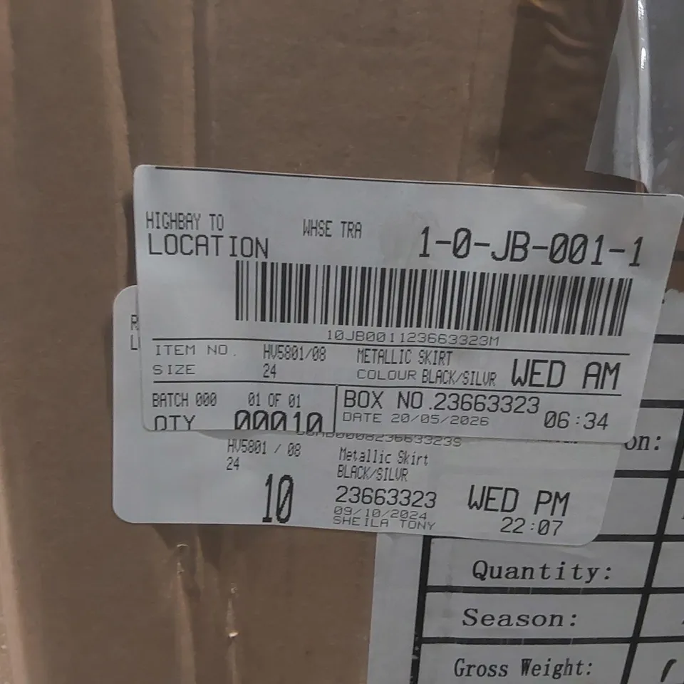 BOX CONTAINING APPROXIMATELY 10x BRAND NEW JD WILLIAMS METALIC SKIRTS - SIZE 24