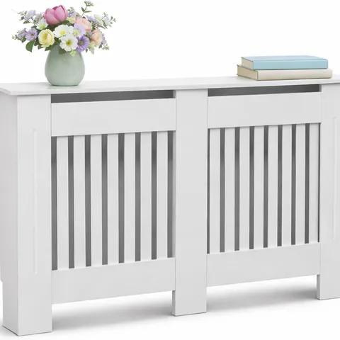 BOXED 4741 LARGE WHITE WOODEN SLATTED GRILL RADIATOR COVER MDF CABINET