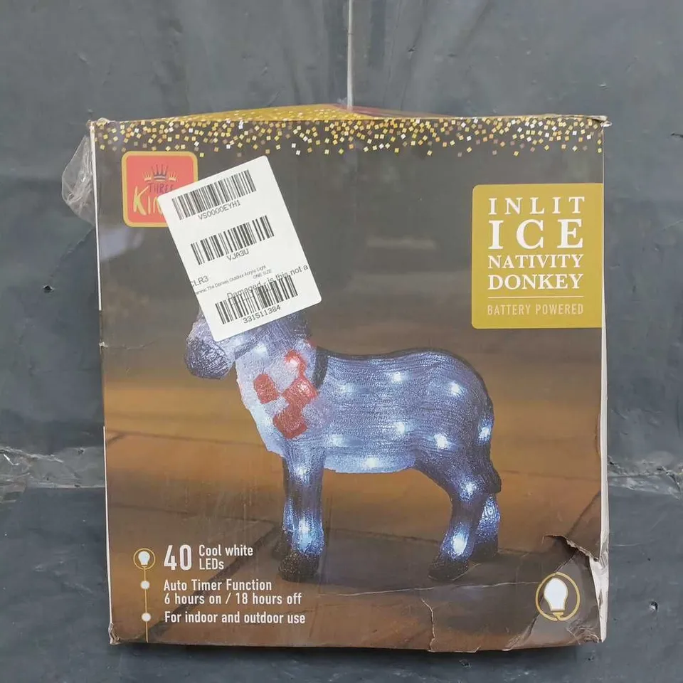 BOXED THREE KINGS INLIT ICE NATIVITY DONKEY