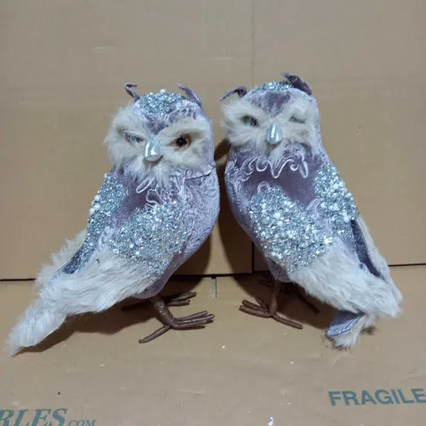 ALISON CORK SET OF VELVET STANDING OWLS