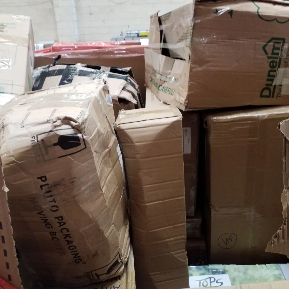 PALLET CONTAINING ASSORTED PRODUCTS INCLUDING ARTIFICIAL PLANTS, SHOE BENCH, ELECTRIC CLOTHES DRYER, KNITTING MACHINE & HEATED THROW 