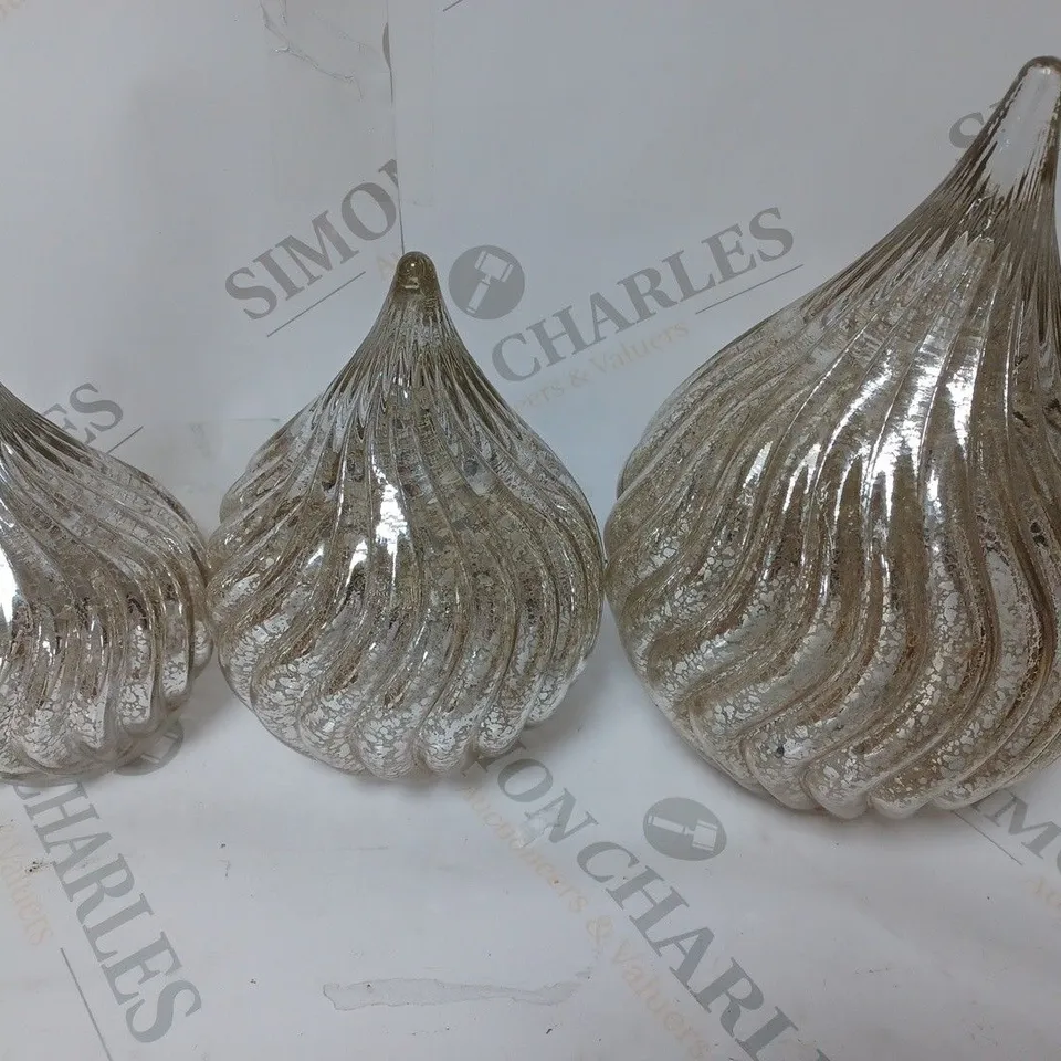 ALISON CORK SET OF 3 PRE-LIT MERCURY GLASS TEARDROP DECORATIONS