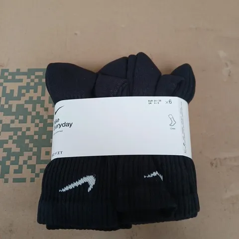 NIKE EVERYDAY CREW SOCKS – BLACK, COTTON CUSHIONED, UK 2-5