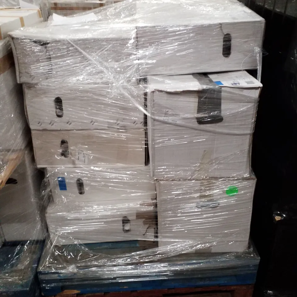 PALLET OF 5 CALYPSO VESIMA CERAMIC VANITY BASINS 610×460×160MM, APPROXIMATELY 4 CALYPSO AURORA WH PAN RIMLESS 360×545×330MM & 1 VELDEAU WELLAND CERAMIC VANITY BASIN - 610×460×160MM  