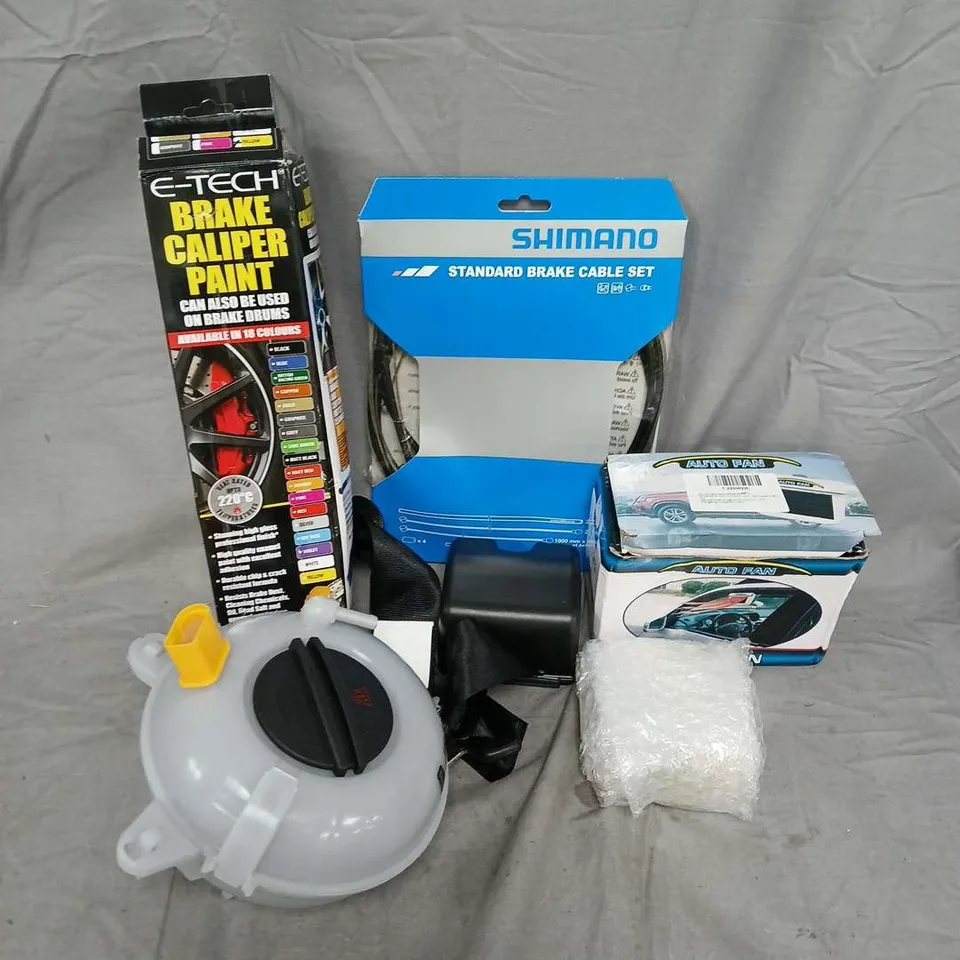 APPROXIMATELY 20 ASSORTED VEHICLE PARTS & ACCESSORIES TO INCLUDE BRAKE CALIPER PAINT, CAR FLOOR MAT, STANDARD BRAKE CABLE SET, ETC - COLLECTION ONLY
