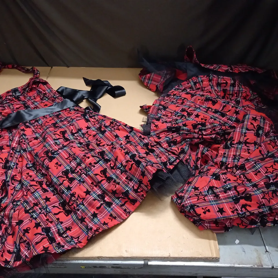 LOT OF 4 HEARTS AND ROSES BOW DETAIL RED CHECK DRESSES - VARIOUS SIZES