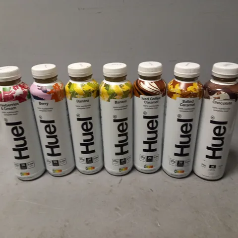 12 HUEL NUTRITIONALLY COMPLETE MEALS TO INCLUDE CHOCOLATE, SALTED CARAMEL, AND BANANA ETC. 