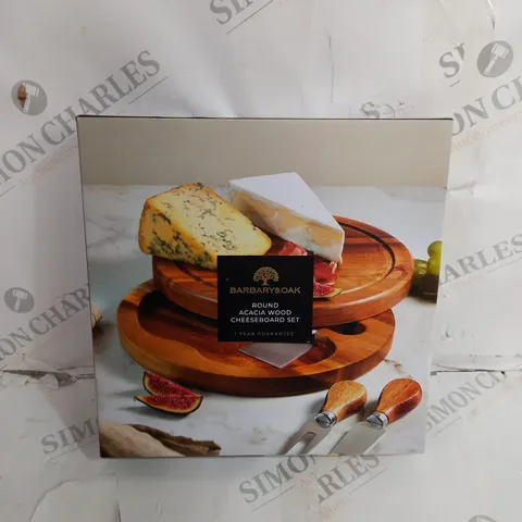 BOXED BARBARY & OAK ROUND ACACIA WOOD CHEESEBOARD SET