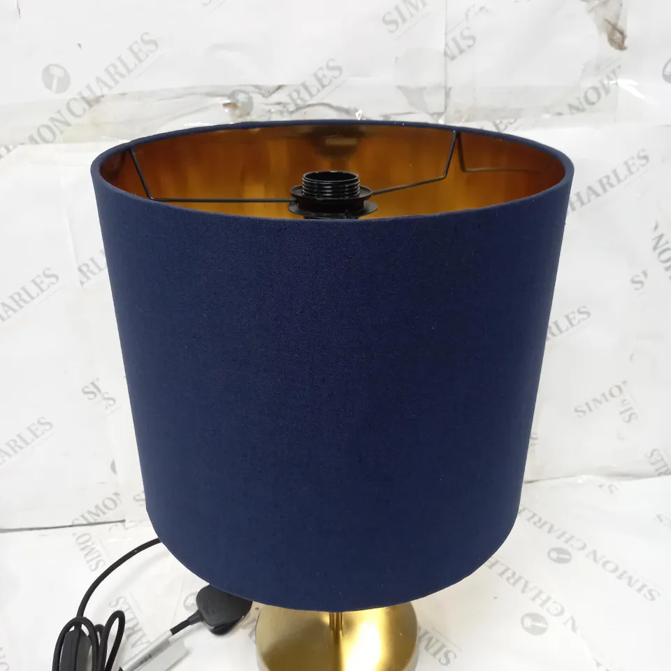 ALISON CORK PARROT TABLE LAMP IN GOLD EFFECT WITH BLUE LAMP SHADE