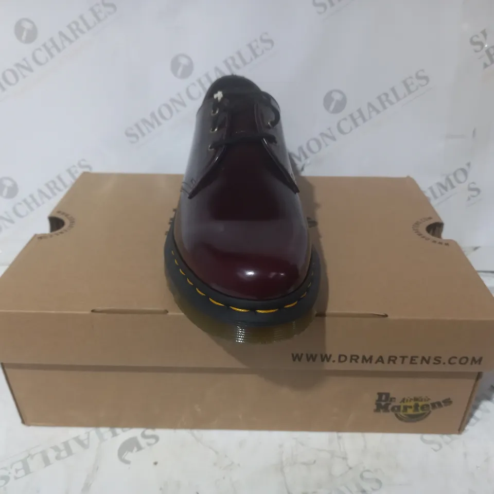 BOXED PAIR OF DR MARTENS VEGAN 1461 SHOES IN CHERRY RED UK SIZE 7