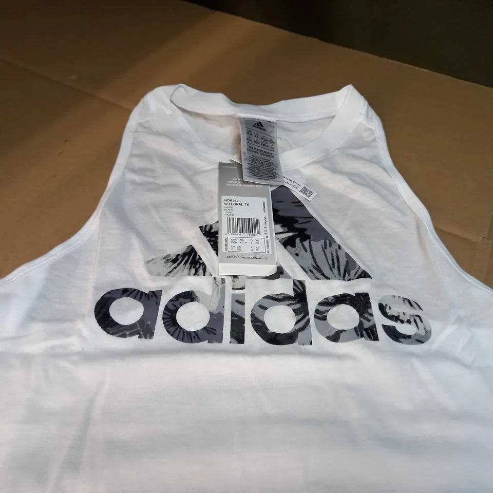 ADIDAS BLACK/WHITE FLORAL LOGO TANK FITNESS TOP - XS