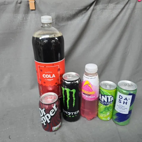 APPROXIMATELY 10 ASSORTED DRINKS TO INCLUDE CLASSIC COLA, DR PEPPER, MONSTER ENERGY, ETC - COLLECTION ONLY