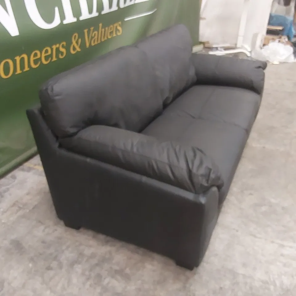 DESIGNER 3 SEATER FAUX LEATHER UPHOLSTERED SOFA - BLACK 
