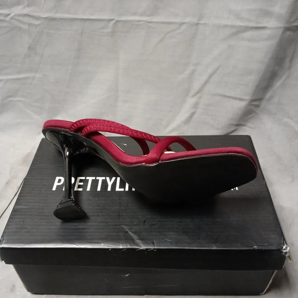 PRETTYLITTLETHING BURGUNDY STRAPPY HIGH-HEELED SANDAL SIZE 5 BOXED