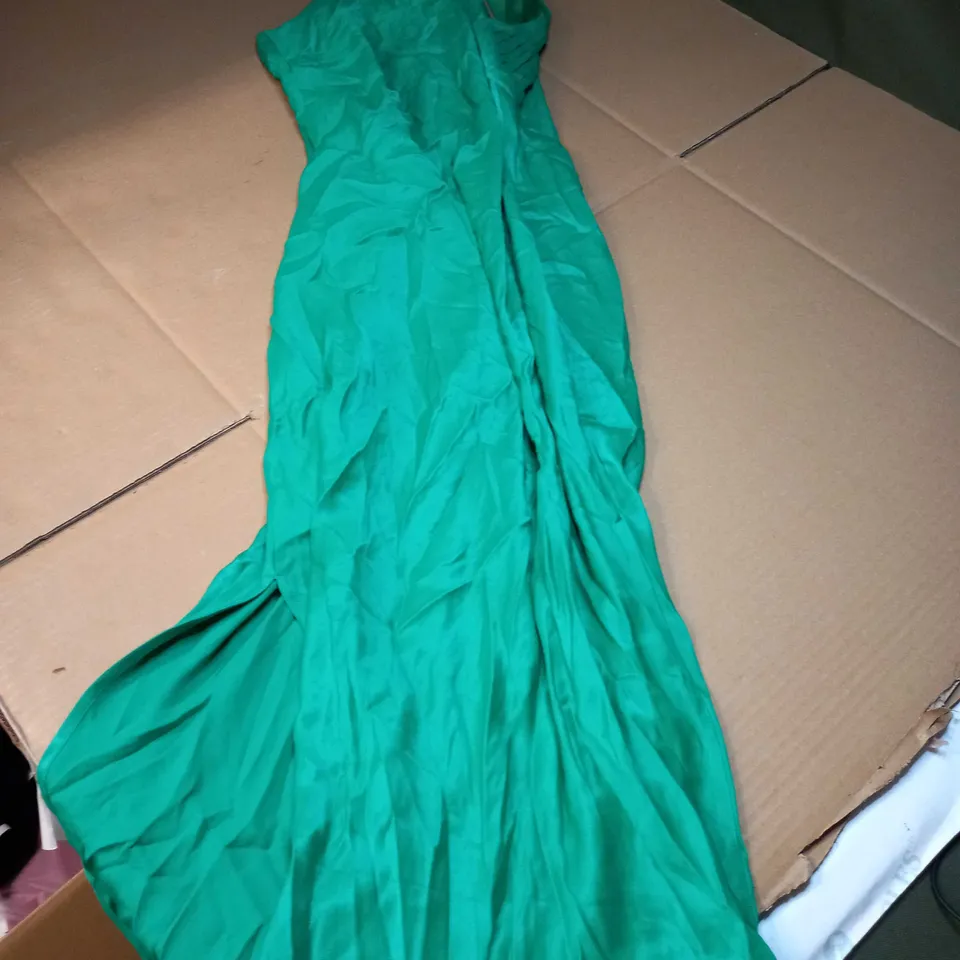 MESHKI GREEN SATIN DRAPE BACK MAXI DRESS - MEDIUM