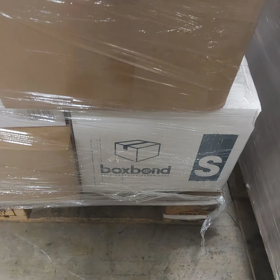 PALLET CONTAINING A LARGE QUANTITY OF ASSORTED ITEMS INCLUDING: BOXES, TAPE, PALLET WRAP ECT