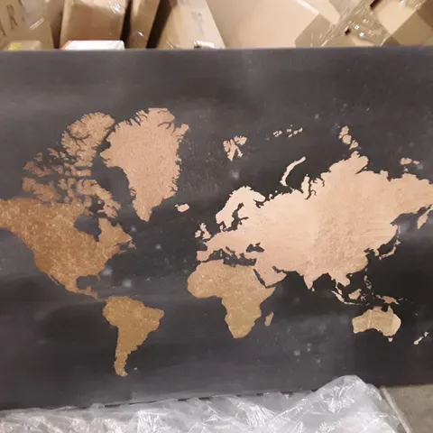 BAGGED GOLD WORLD MAP ON BLACK WAS BY JENNIFER GOLDBERG WRAPPED CANVAS PAINTING 