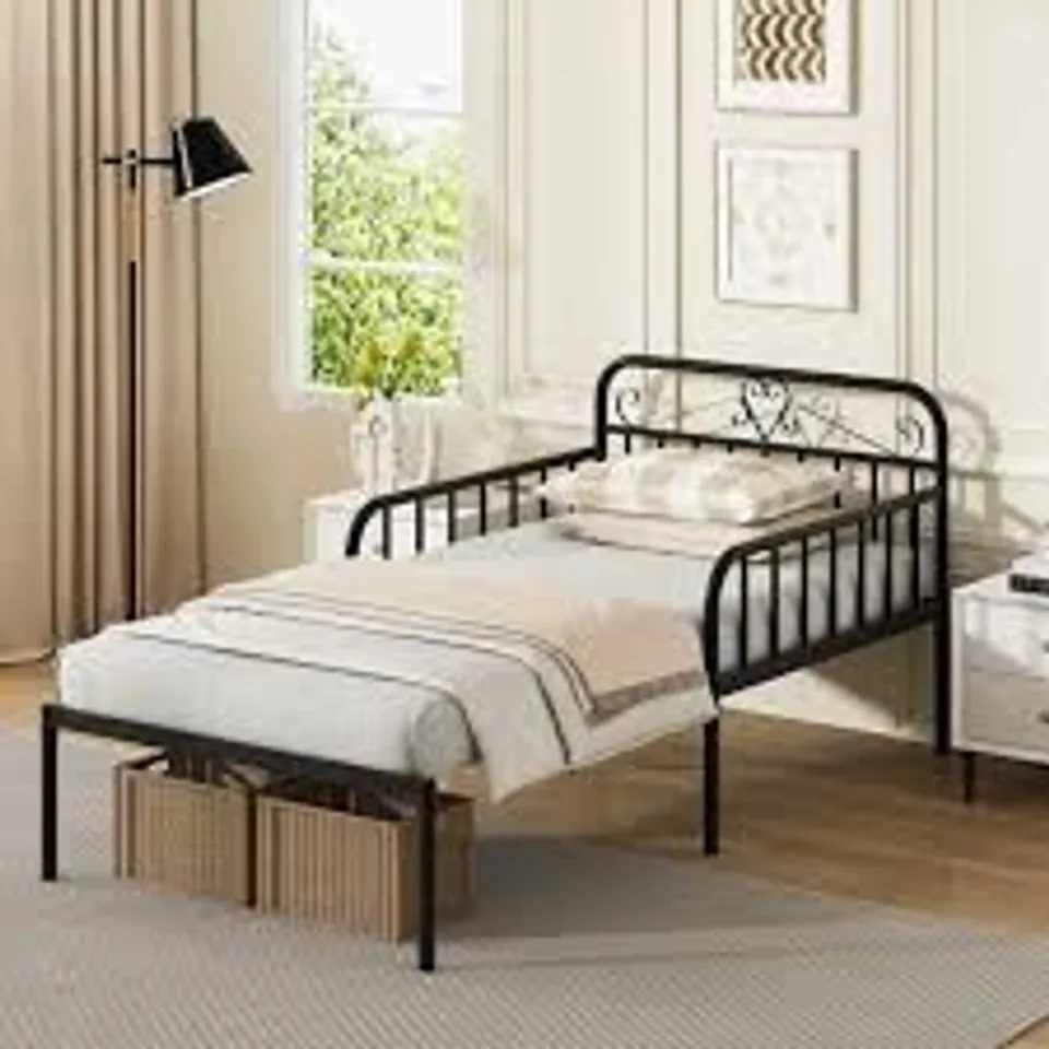 BOXED EXTENDABLE DAYBED TO SINGLE SIZE BED WITH TRUNDLE FOR ADULTS AND GUESTS-BLACK