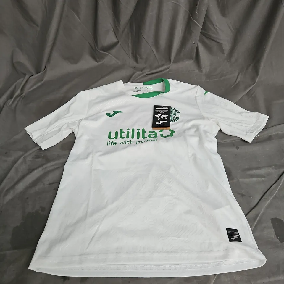 JOMA HIBERNIAN EDINGBURGH JERSEY IN WHITE/GREEN SIZE 10YRS