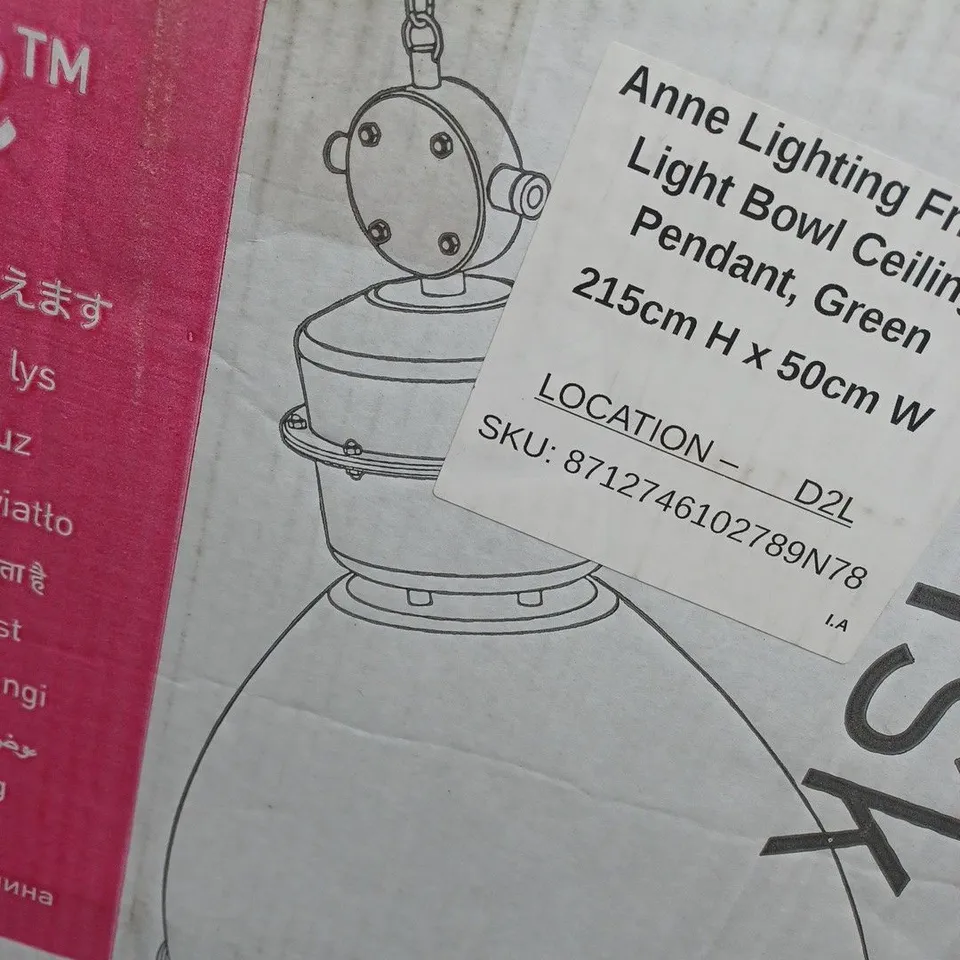 BOXED ANNE LIGHTING FRISK 1 LIGHT BOWL CEILING PENDANT GREEN