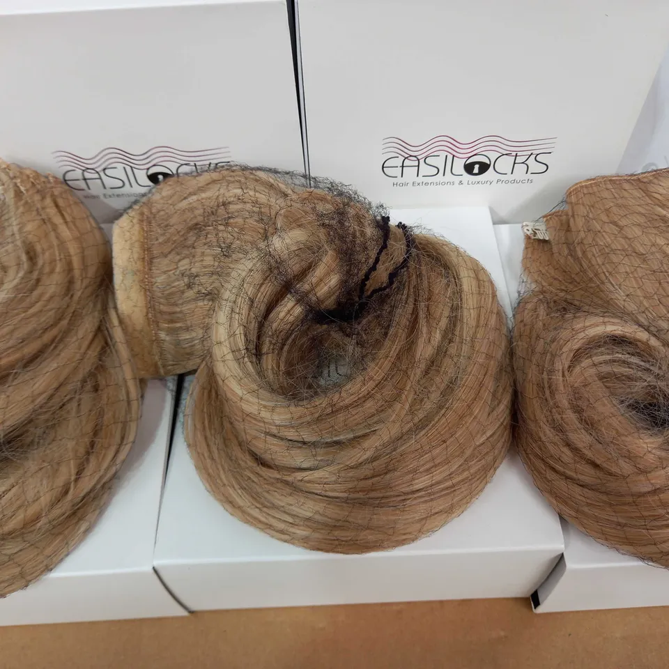 EASILOCKS HAIR BUNDLE OF 5 BOXES: MALIBU BLONDE - 1 EACH OF 14" BLOWDRY CLIP-IN, EXTRA VOLUME, FRINGE, SCRUNCHIE & 16" BLOWDRY PONYTAIL