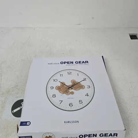 KARLSSON OPEN GEAR WALL CLOCK – JUNGLE GREEN WITH OCHRE YELLOW GEARS (BOXED)