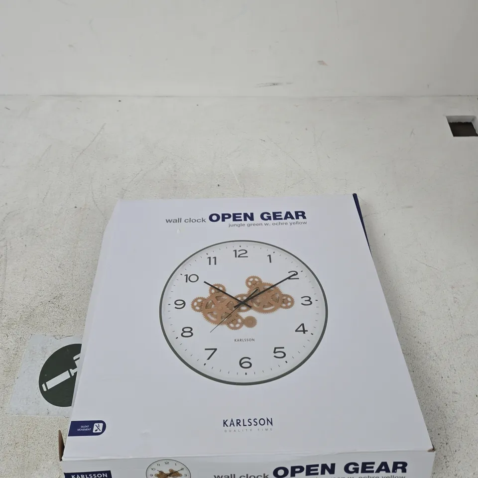 KARLSSON OPEN GEAR WALL CLOCK – JUNGLE GREEN WITH OCHRE YELLOW GEARS (BOXED)