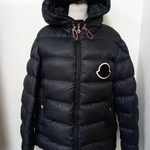 MONCLER PADDED HOODED LOGO JACKET IN BLACK SIZE UNSPECIFIED