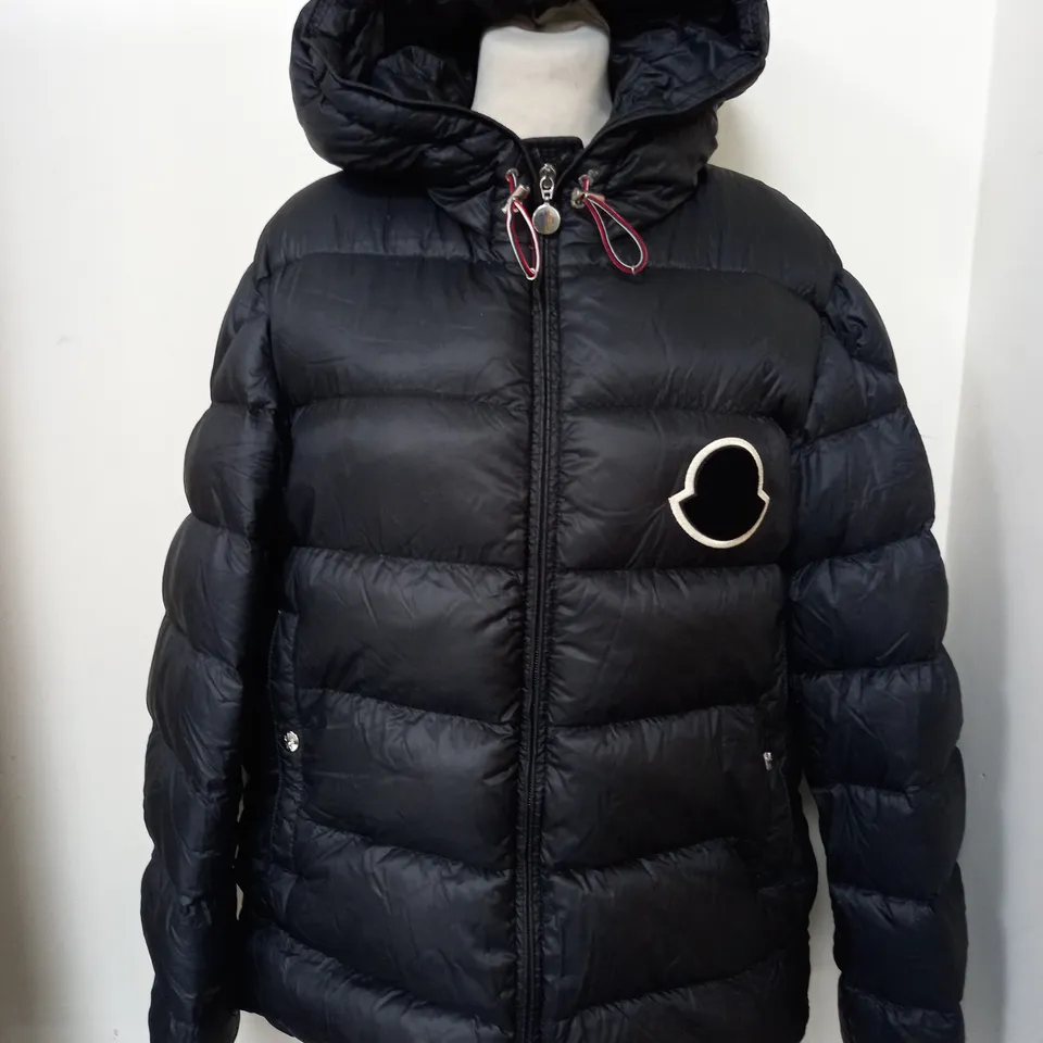 MONCLER PADDED HOODED LOGO JACKET IN BLACK SIZE UNSPECIFIED 
