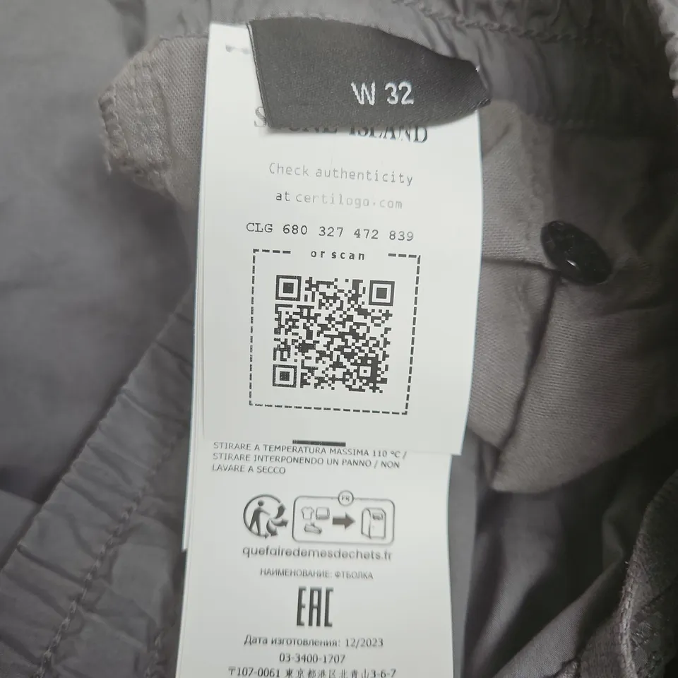 STONE ISLAND SLIM CARGO TROUSERS – GREY, WAIST 32