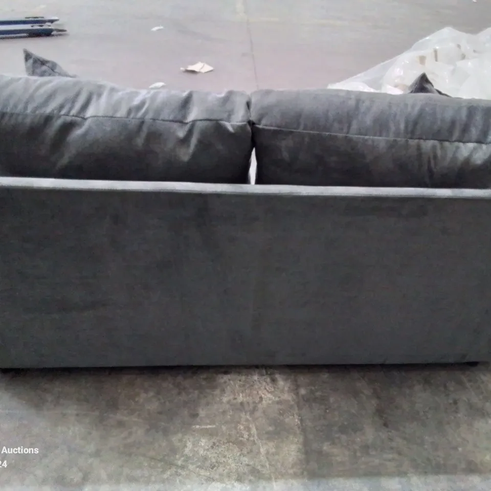 QUALITY DESIGNER 2 SEATER FABRIC UPHOLSTERED GREY/NAVY SOFA BED