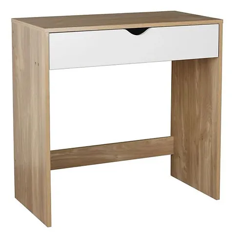 BOXED URBNLIVING HEIGHT 75CM WOODEN OAK 1 DRAWER DRESSING TABLE WITH WHITE DRAWERS BEDROOM VANITY AND COMPUTER WORK DESK (1 BOX)
