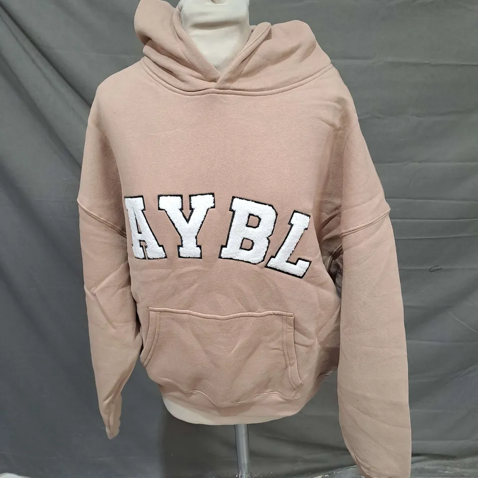 AYBL VARSITY OVERSIZED HOODIE IN LATTE BROWN SIZE S