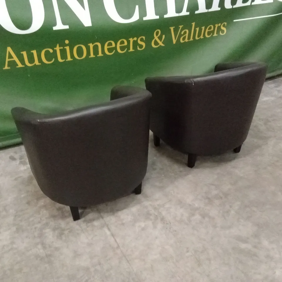 QUALITY DESIGNER SET OF 2 FAUX LEATHER SMALL TUB CHAIRS