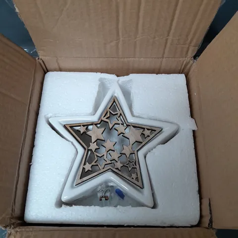 BOXED 16 CM LIGHT UP CERAMIC STAR CHRISTMAS DECORATION