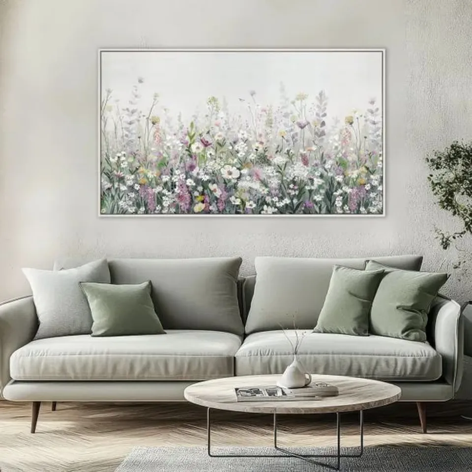 BOXED CEDAR & SAGE FLORAL CASCADE FRAMED PRINT // SIZE: H 71cm X W 121cm X D 3cm