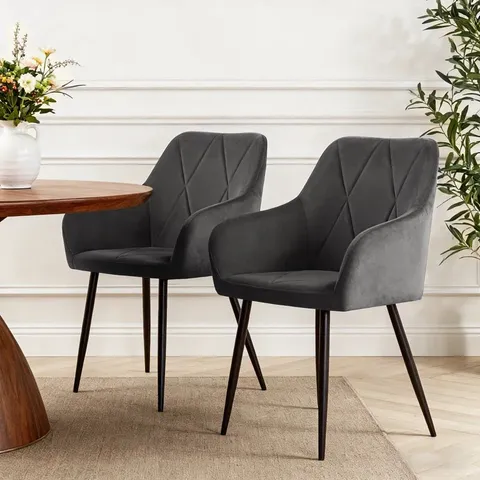 BOXED ANQUETTA VELVET MODERN DINING CHAIRS WITH QUILTED DIAMOND PATTERN - GREY (1 BOX)