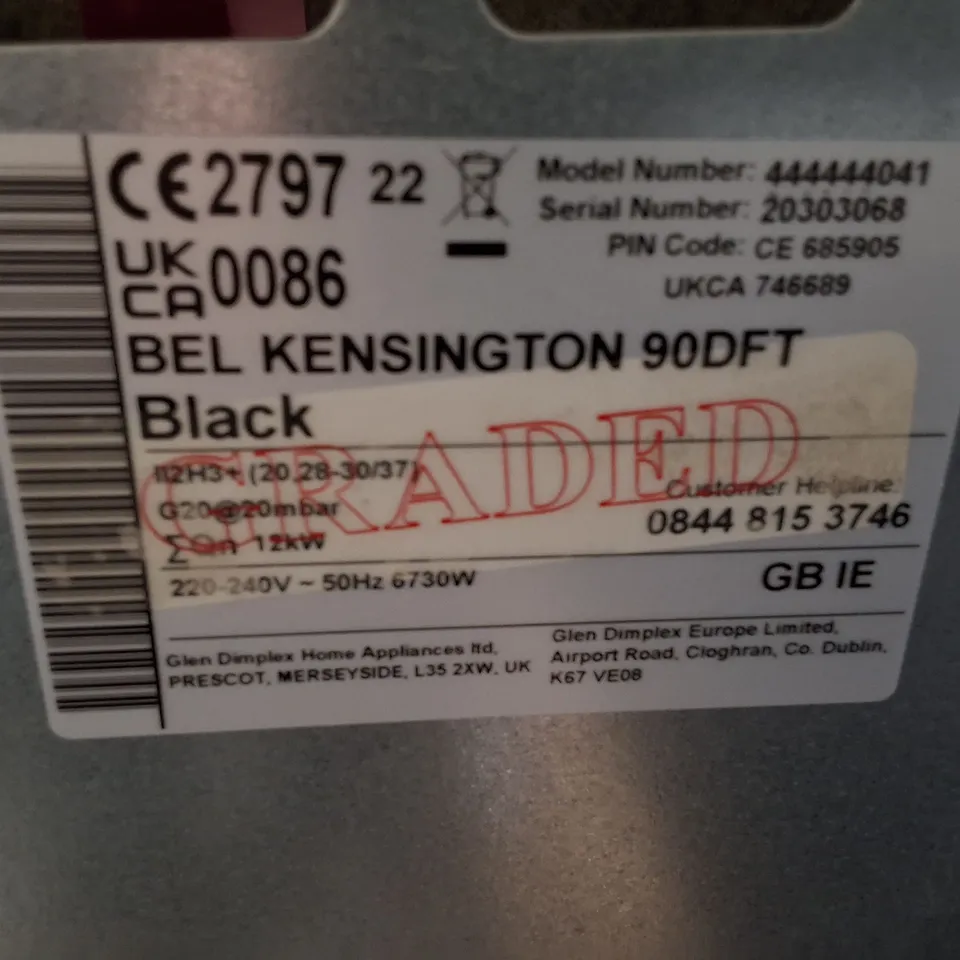 BELLING KENSINGTON 90DFT 90 CM DUAL FUEL RANGE COOKER - BLACK
