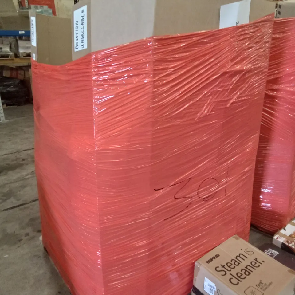 PALLET OF ASSORTED ITEMS INCLUDING DUPRAY STEAM CLEANER, GETFIT PREMIUM KING AIR BED, KITCHEN FAUCET, METAL CLOTHES RAIL, JUDGE NON-STICK PIZZA MAKER, PAINTING BY NUMBERS 