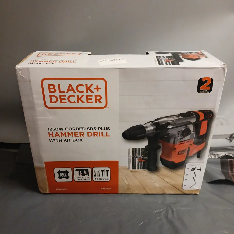 BOXE BLACK + DECKER 1250W CORDED SDS-PLUS HAMMER DRILL WITH KIT BOX