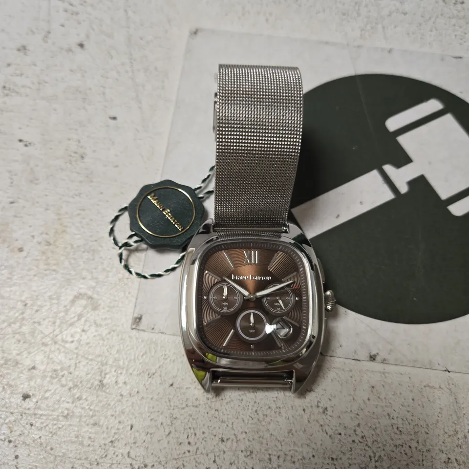 MANN EGERTON STAINLESS STEEL MESH CHRONOGRAPH WRISTWATCH – BROWN DIAL