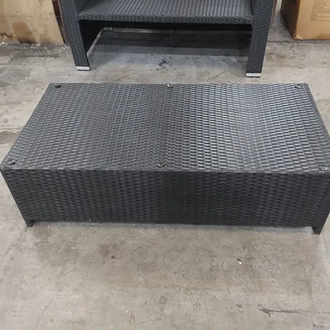 DESIGNER BLACK RATTAN COFFEE TABLE OR BENCH WITH UNDERSIDE FOOTSTOOLS