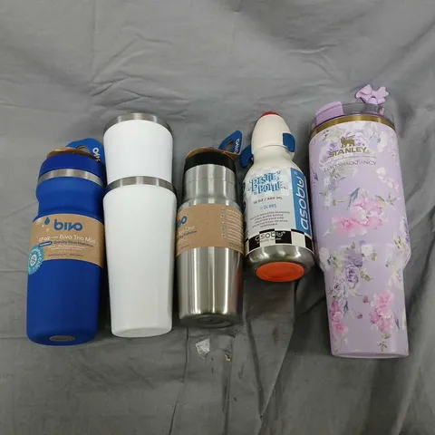 SET OF 5 INSULATED WATER BOTTLES – BLUE BIVO, WHITE, METAL, ASOBU, AND STANLEY FLORAL