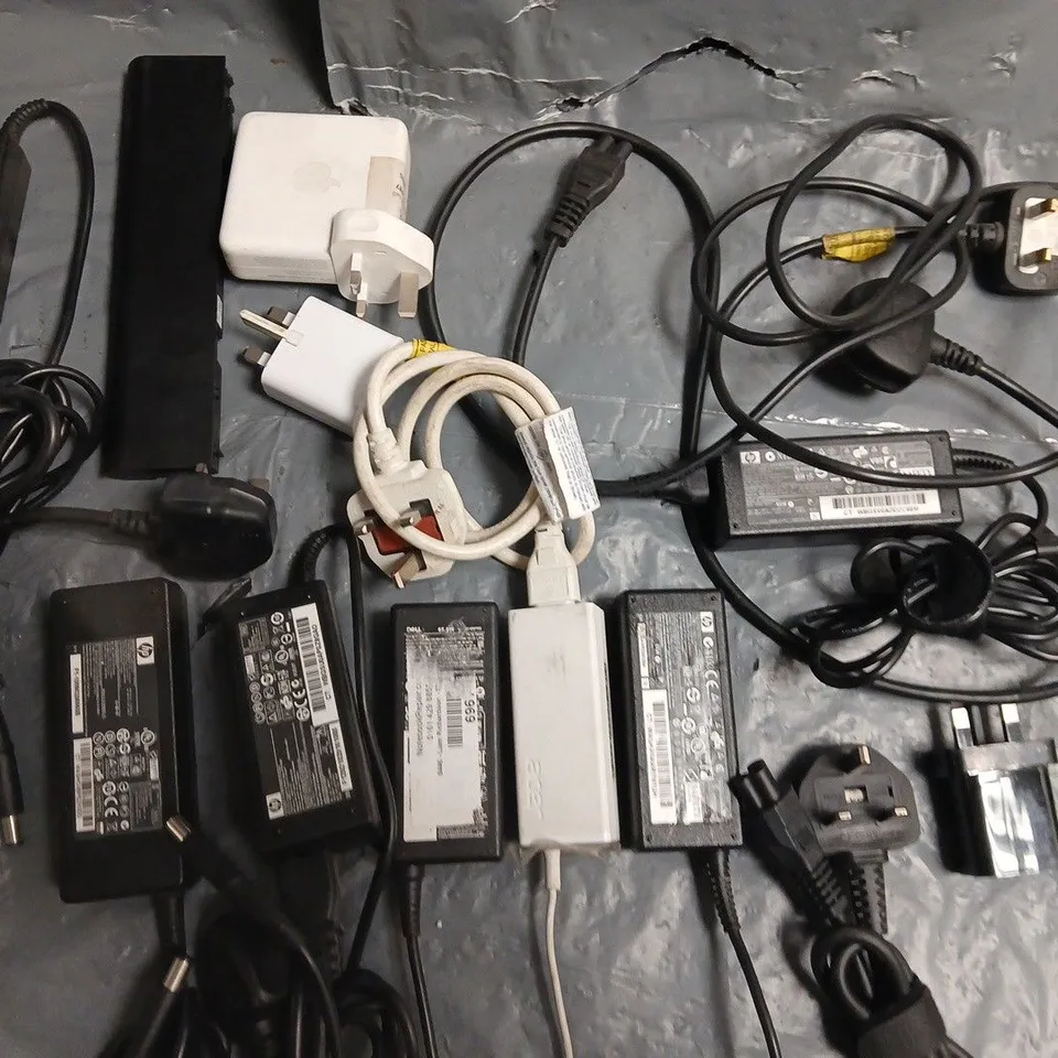 LOT OF ASSORTED CABLES, CHARGERS, PLUGS AND LEADS